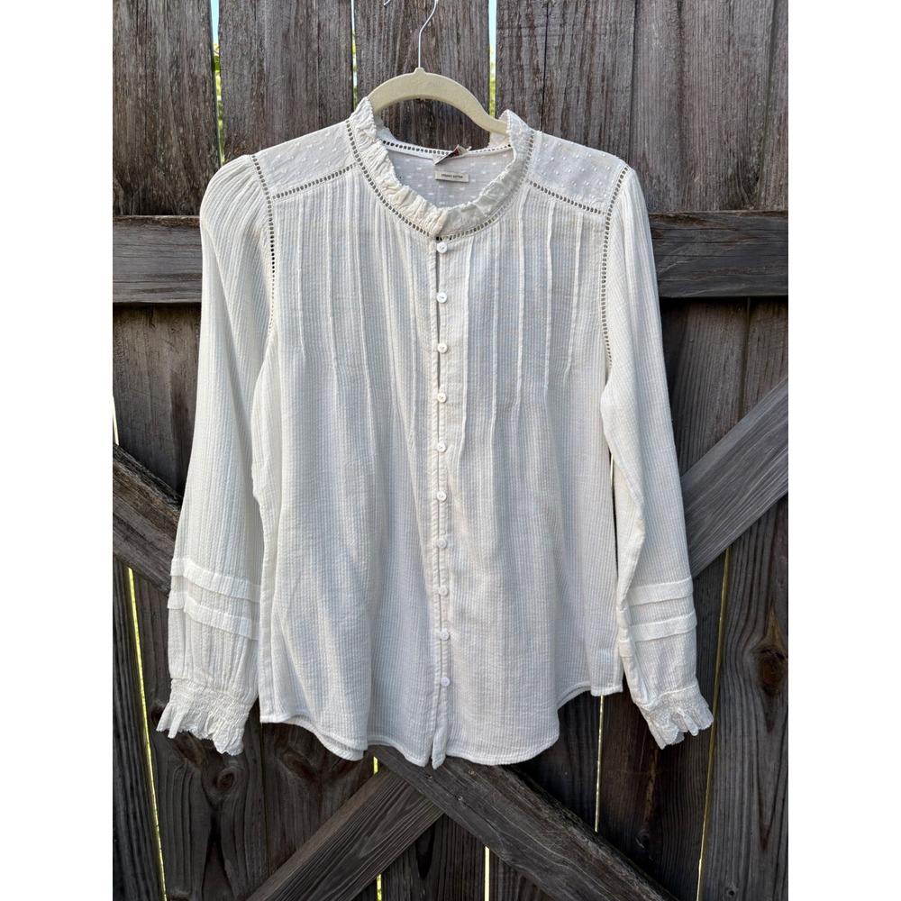 NWT Faherty Willa Top White Organic Cotton Pintuck Lace WTC0001 Medium MSRP $158